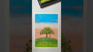 Satisfying Oil Pastel Sunset Drawing 🌳💛 #shorts #art #drawing #viral #painting #oilpasteldrawing