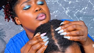 ASMR✨VITAMIN E Long nails Hair parting , Scalp Oilin & Scratching on My Sister | Relaxin + Whisper