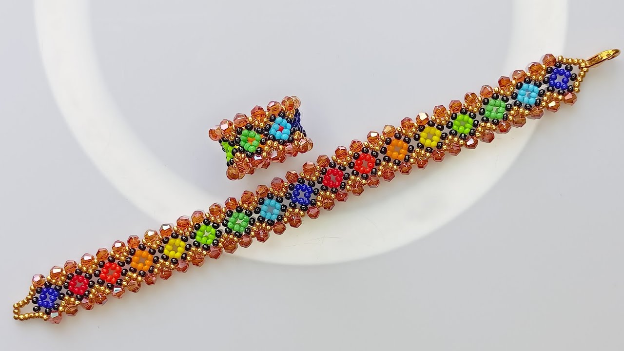 Colourful Bracelet & Ring With Bicone Crystals and Seed beads/Step by Step Tutorial 