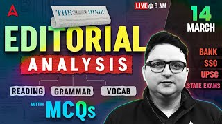 Editorial Analysis | 14 March , 2026 | Vocab, Reading, Grammar, MCQs | The Hindu Analysis