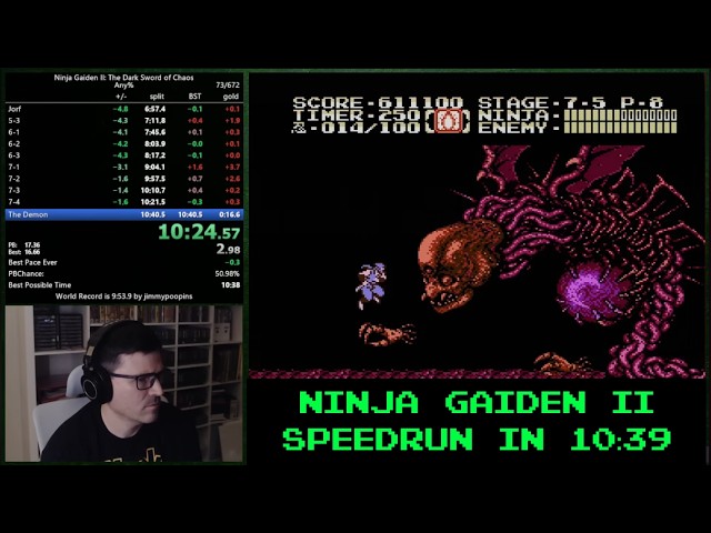 Ninja Gaiden II: The Dark Sword of Chaos any% speedrun in 10:39