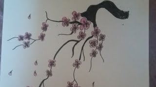 طريقة رسم خصن شجرة الكرز سهلة وبسيطة / رسومات نادية م