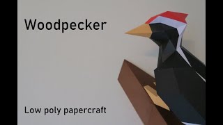 woodpecker - low poly papercraft - dutchpapergirl