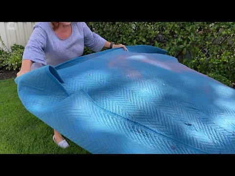 She lays a packing blanket in her backyard for a breathtaking idea!