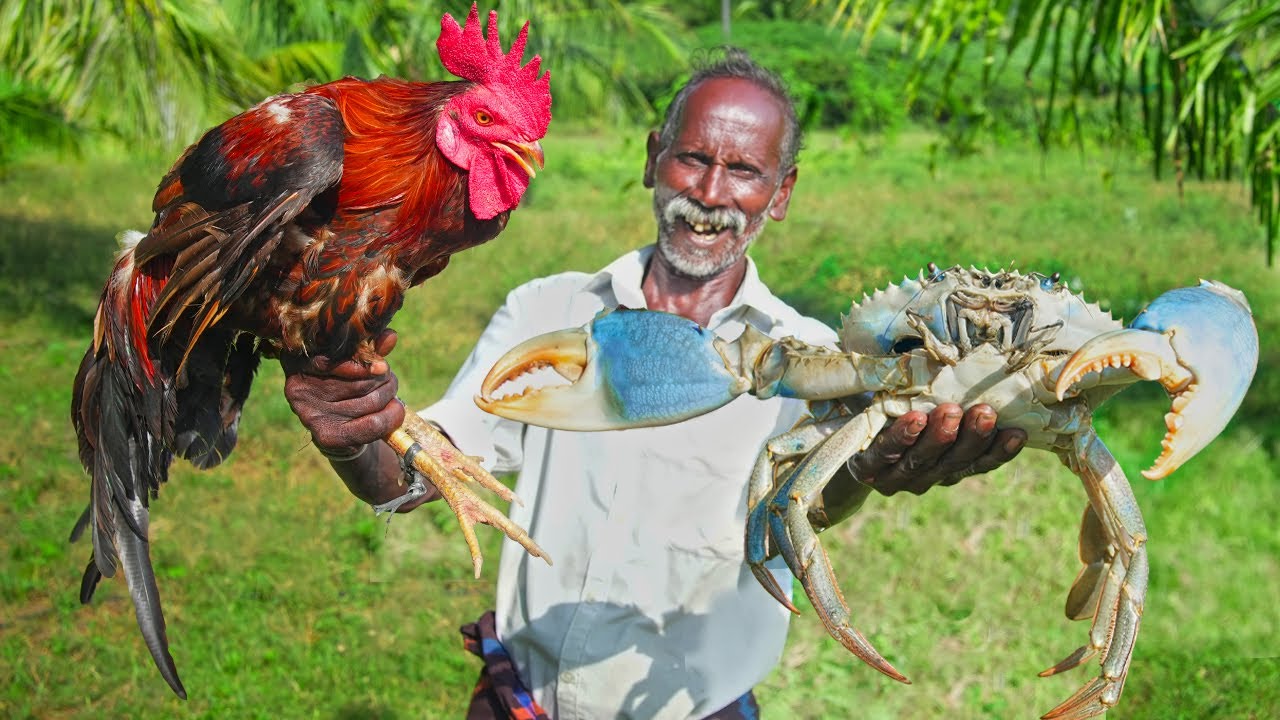 MONSTER MUD CRAB and RED COUNTRY CHICKEN RECIPE | Village Traditional Delicious Food|Village Grandpa