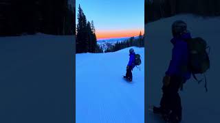 Snowboarding at sunrise