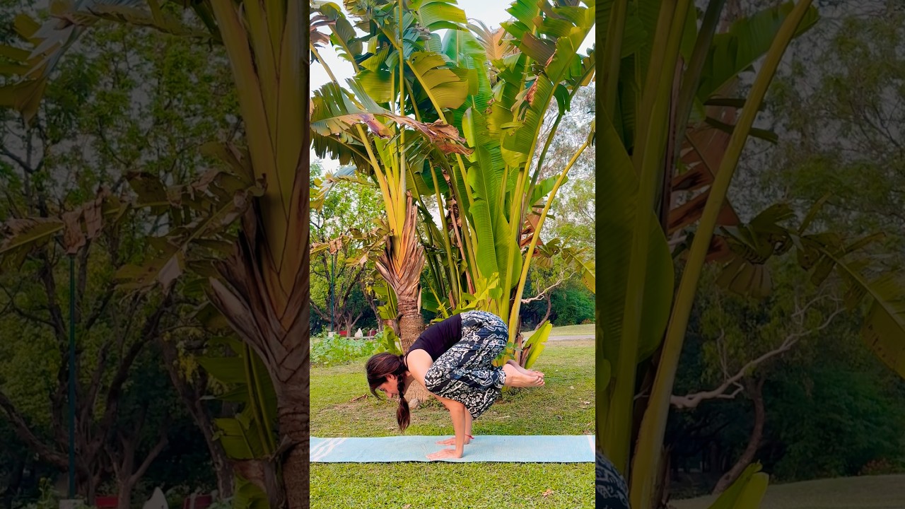 CROW POSE Challenge! How long can you hold this?            #yogaday  #fyp #abs #strongwomen #easy