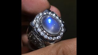 Natural 3.42ct Batu Moonstone Biduri Bulan Srilanka Ceylon Ring Perak