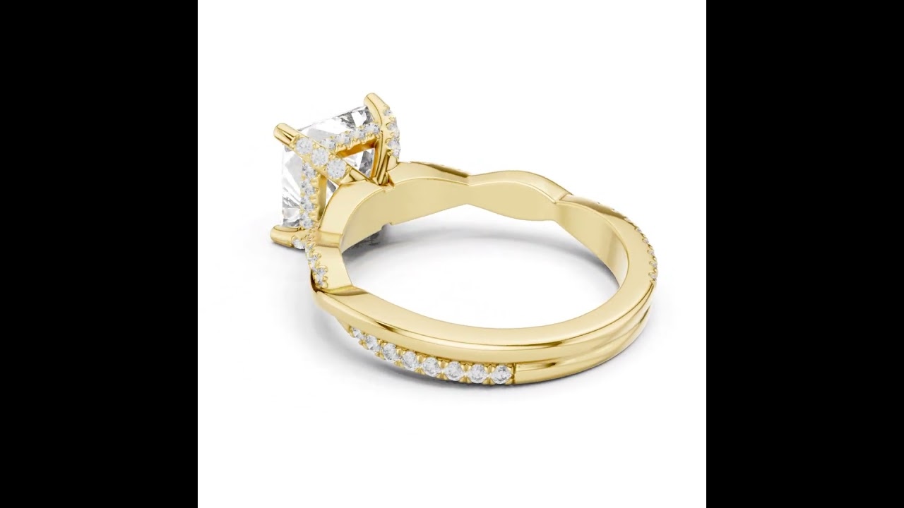 Princess Cut Hidden Halo Twisted Ring