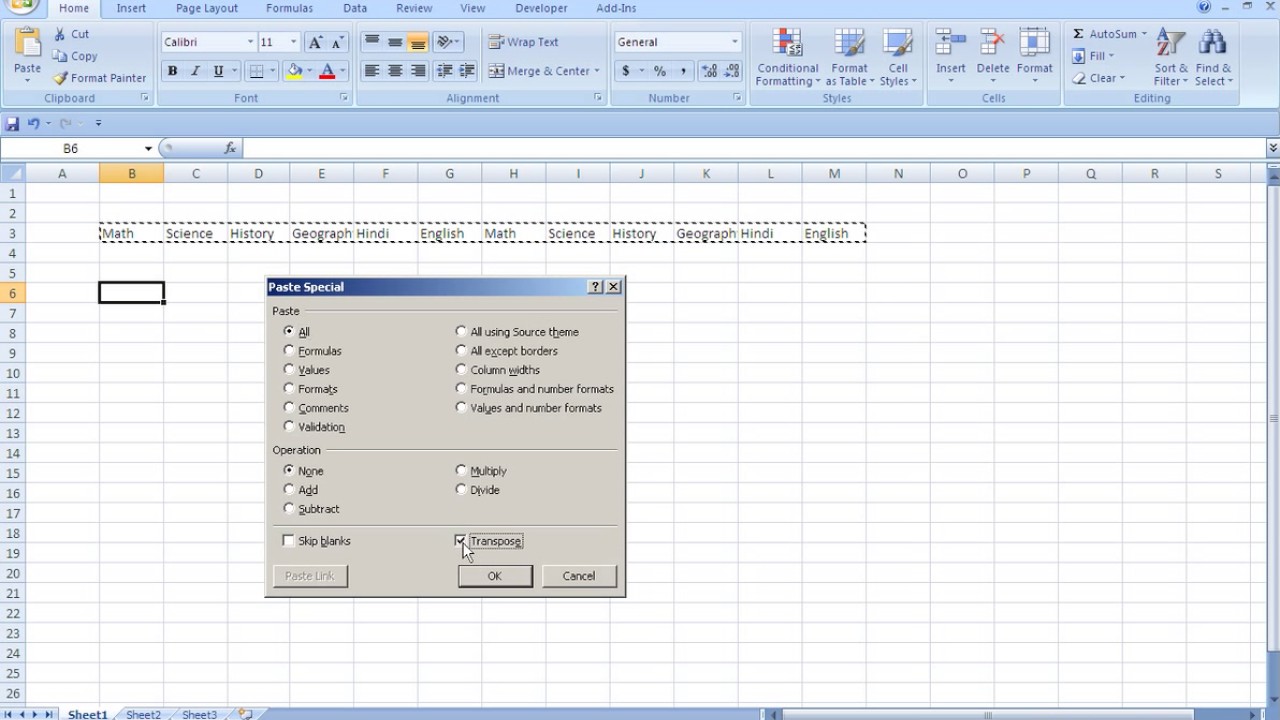 how-to-paste-data-vertically-and-horizontally-in-excel-spreadsheet-youtube