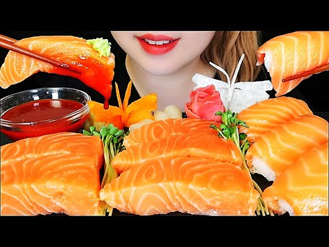 ASMR SALMON SASHIMI, SALMON SUSHI Mukbang Eating sounds