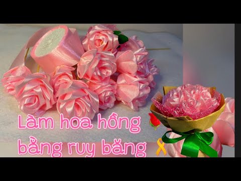 Làm hoa hồng bằng ruy băng - YouTube