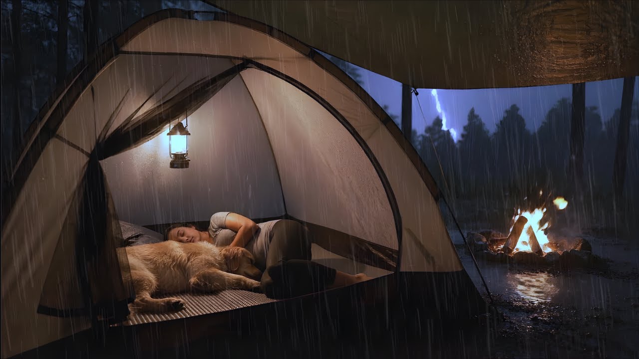 THUNDERSTORM‼️ Heavy Rain Camping Alone | Cozy Hot Tent Rain Sounds for Sleep