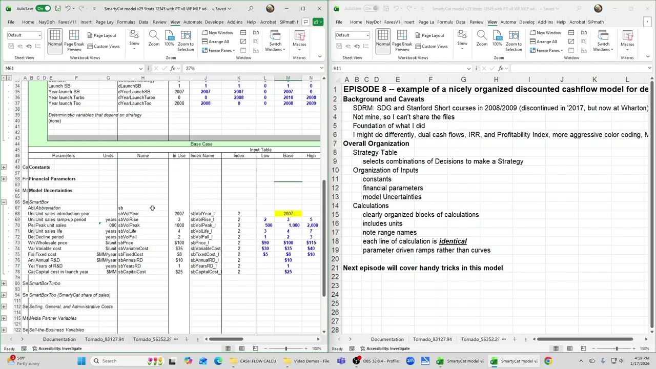 Episode 8 -- Example of a Nicely Organized Discounted Cashflow Model for Decision Making