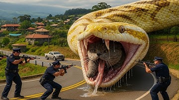 Brave Rescue Team Saves Homeless Cat from Giant Snake Attack🐍 🆘