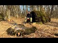 Building complete survival shelter moss roof bushcraft winter camping