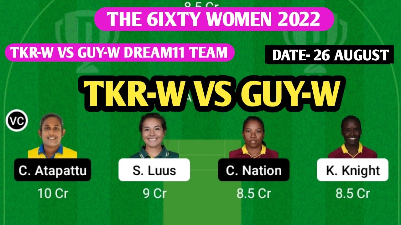 TKR-W VS GUY-W DREAM11 PREDICTION || TKRW VS GUYW DREAM 11 PREDICTION || THE 6IXTY WOMEN