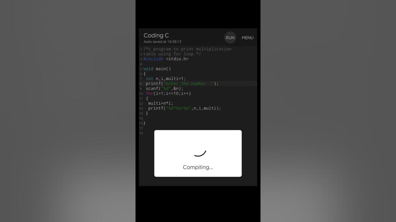 c program to print multiplication table using for loop #youtubeshorts ...