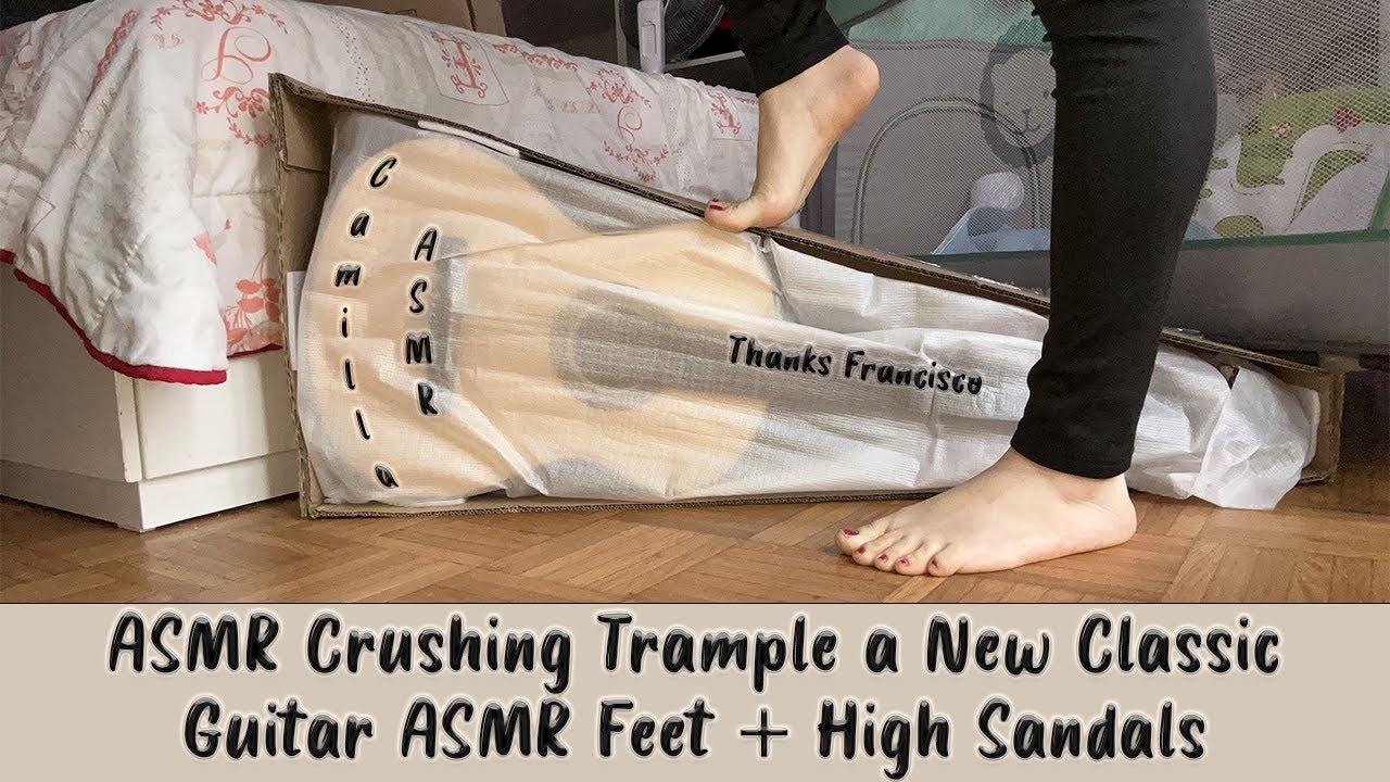 Watch this incredible ASMR Crushing video of trample with a new guitar and my favorite sandals