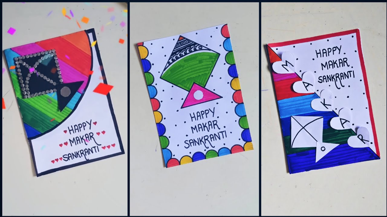 3 DIY makar sankranti greeting cards/ how to make makar sankranti card/handmade makar sankranti card