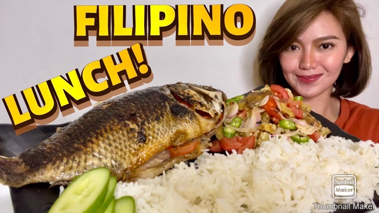 PINOY TANGHALIAN MUKBANG || INIHAW NA TILAPIA + ENSALADANG TALONG