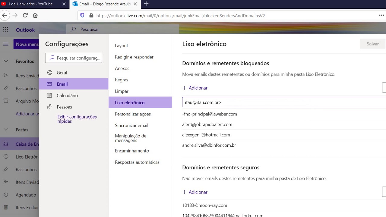 Como Bloquear Emails De Remetentes Indesejados No Outlook YouTube