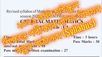 New Syllabus of Subject GENERAL MATHEMATICS for HSLC examination, 2021 (সাধাৰণ গণিতৰ নতুন পঠ্যক্ৰম)