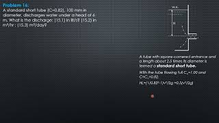 ORIFICES, TUBES and WEIRS (STEADY FLOW), Example 16