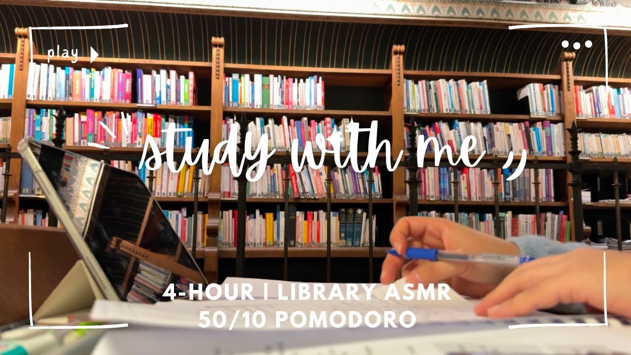 Asmr Library Study 4 HOURS study with me in a public library| 50/10 pomodoro| Library ASMR ...