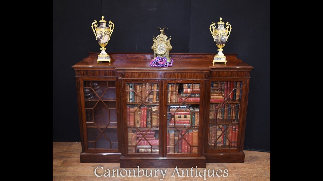 Mahogany Breakfront Bookcase Low Cabinet Makers Label Canonbury