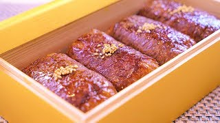 Kuroge Beef Wrapped Rice Ball Bento 黒毛和牛 肉巻きおにぎり弁当 【Tokyo Sushi Mt Fuji Raphael cooking 4K ラファエル】