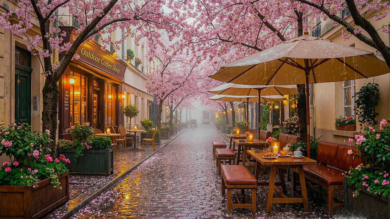 Rainy Paris Café 🌧️ Smooth Jazz & Bossa Nova Music for Study, Work 🌸 Cozy Spring Ambience
