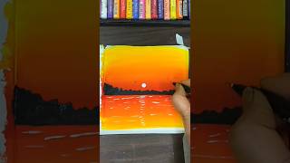 🌅 Beautiful Sunset Drawing with Oil Pastel #art #drawing #sunset #oilpastel #easytutorial #shorts