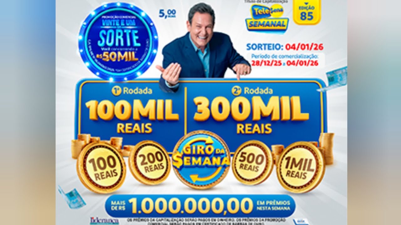 TELE SENA SEMANAL edição 85 Sorteio 04/01/2026 - 5 reais - branca 