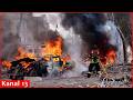 Firefighters extinguish flames after emergency service says Russian strike hit Sumy
