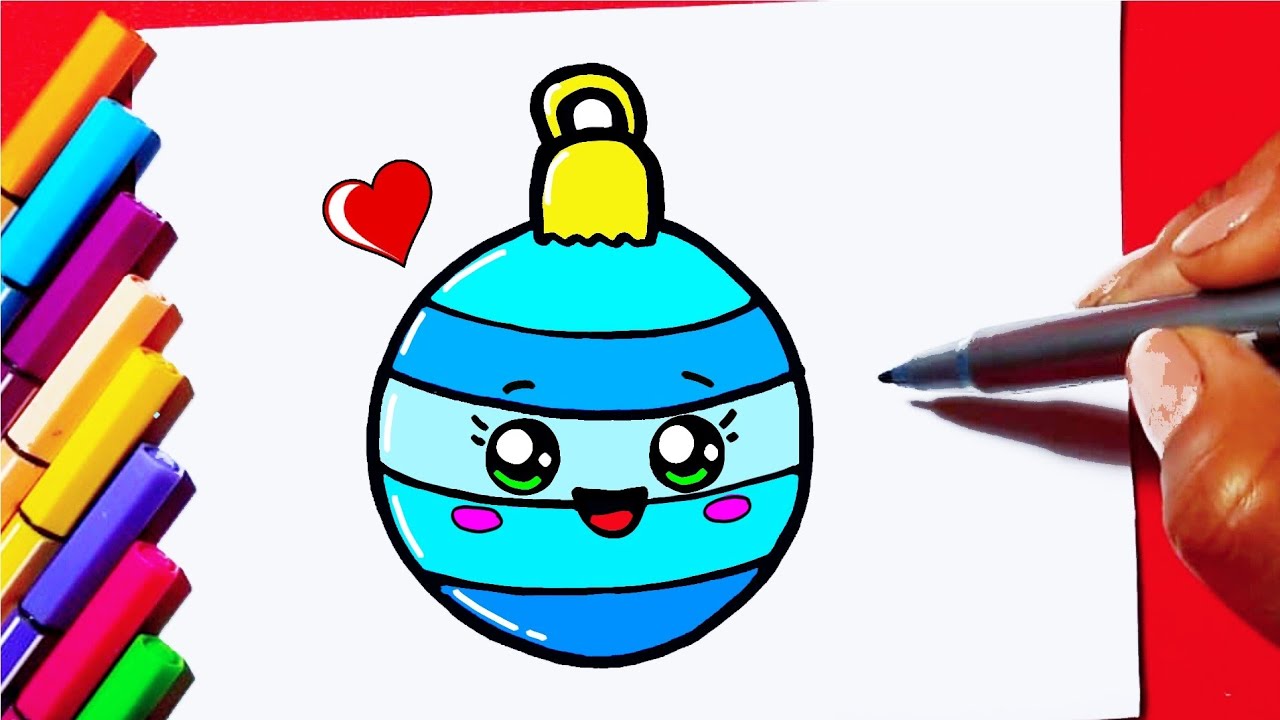 Como desenhar Enfeite de Natal Bola Kawaii ❤ Desenhos Kawaii