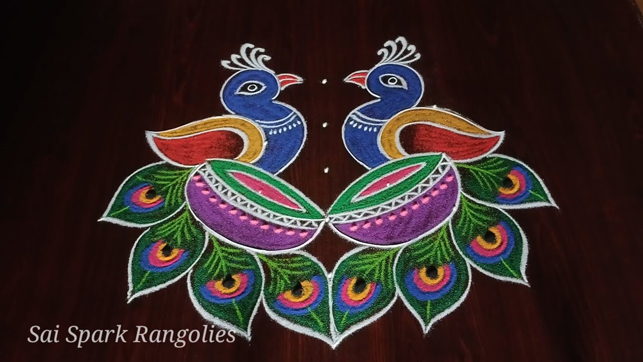 2025 New year rangoli kolam (5*3) | beautiful peacock rangoli | latest rangoli @saisparkrangolies