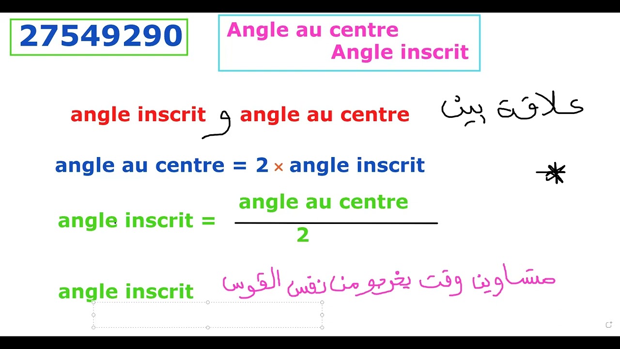 angles au centre --angle inscrit 1 ere année