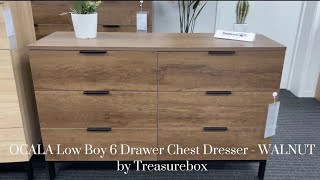 Treasurebox OCALA Low Boy 6 Drawer Chest Dresser WALNUT