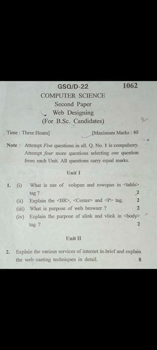 Computer science web designing exam question paper - YouTube