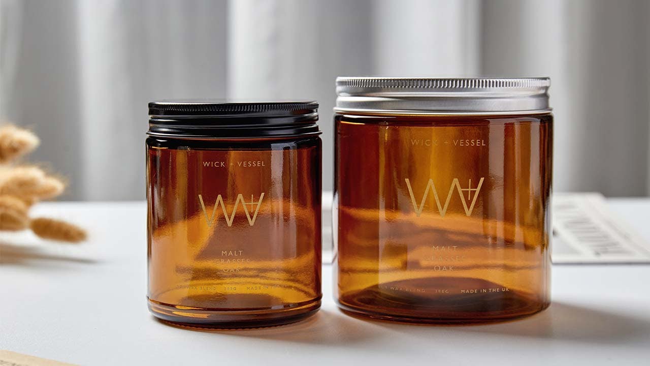 4oz 8oz 16oz Customized Metal Lid Amber Glass Candle Jar - YouTube