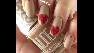 Ojelik Kadife Tozuyla Sevgililer Günü Oje Tasarımı / Valentine's Day nailart With Nail flocks