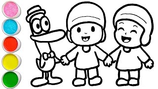Cute Pato with Pocoyo Friends Drawing, Painting and Coloring For Kids and Toddlers_ How to Draw Pato