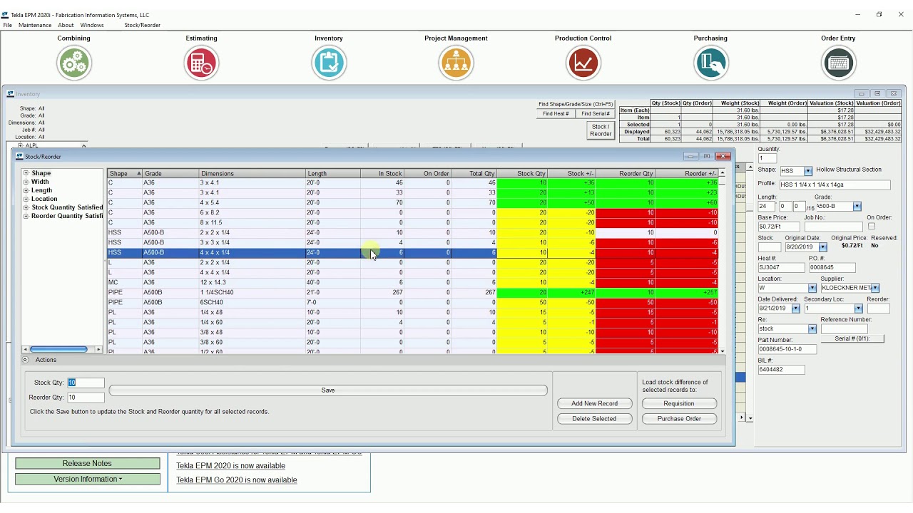 Stock Inventory Reorder - Tekla EPM - YouTube