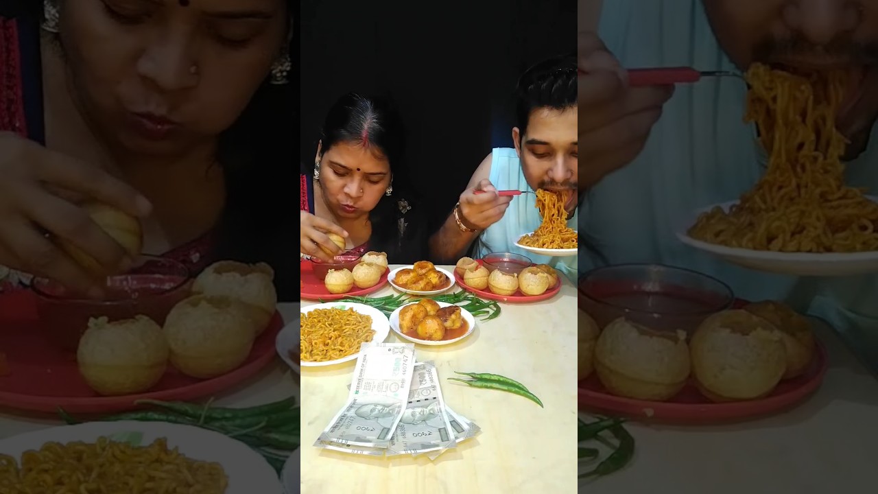 Puchka, Spicy Korean Noodles and Paneer Gravy Pakora Eating Challenge with Maa