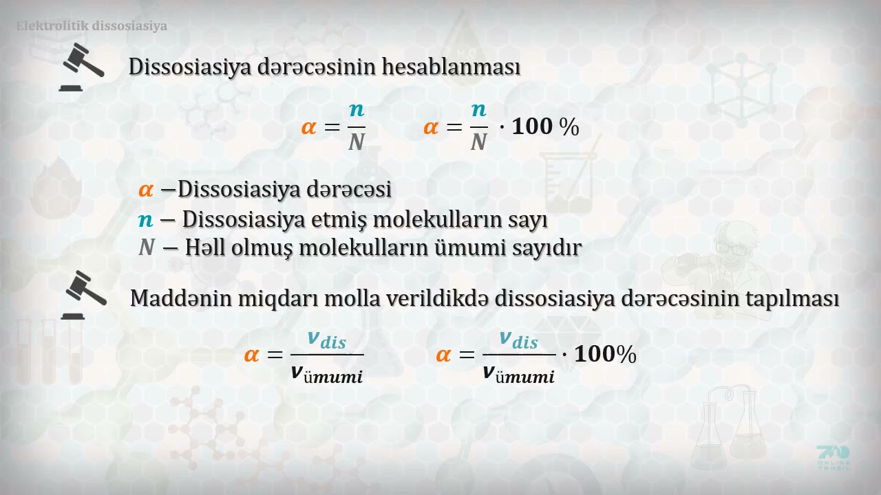 580 Kimya. Elektrolitik dissosiasiya. Elektroliz. Hidroliz. I hissə.
