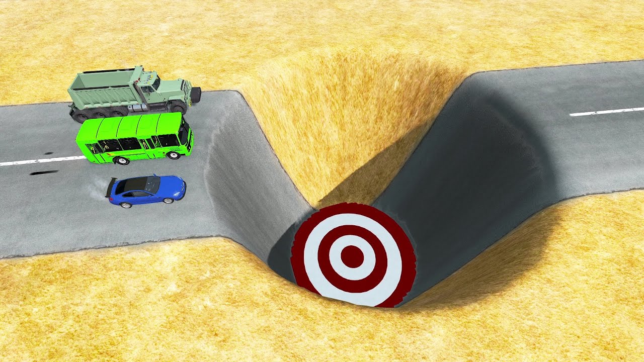 Cars And Trucks Vs Giant Pit - BeamNG.Drive
