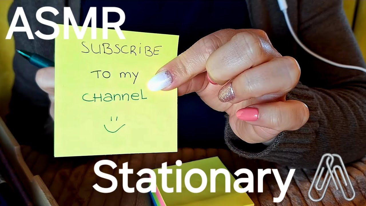 ASMR tapping, whispering, writing sounds, stationary items