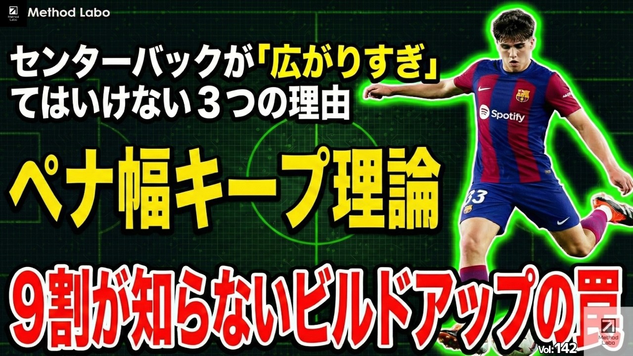 『９割が知らないビルドアップの罠』ペナ幅キープ理論：CBが広がりすぎてはいけない理由【聞き流すだけでサッカーIQが高まる】