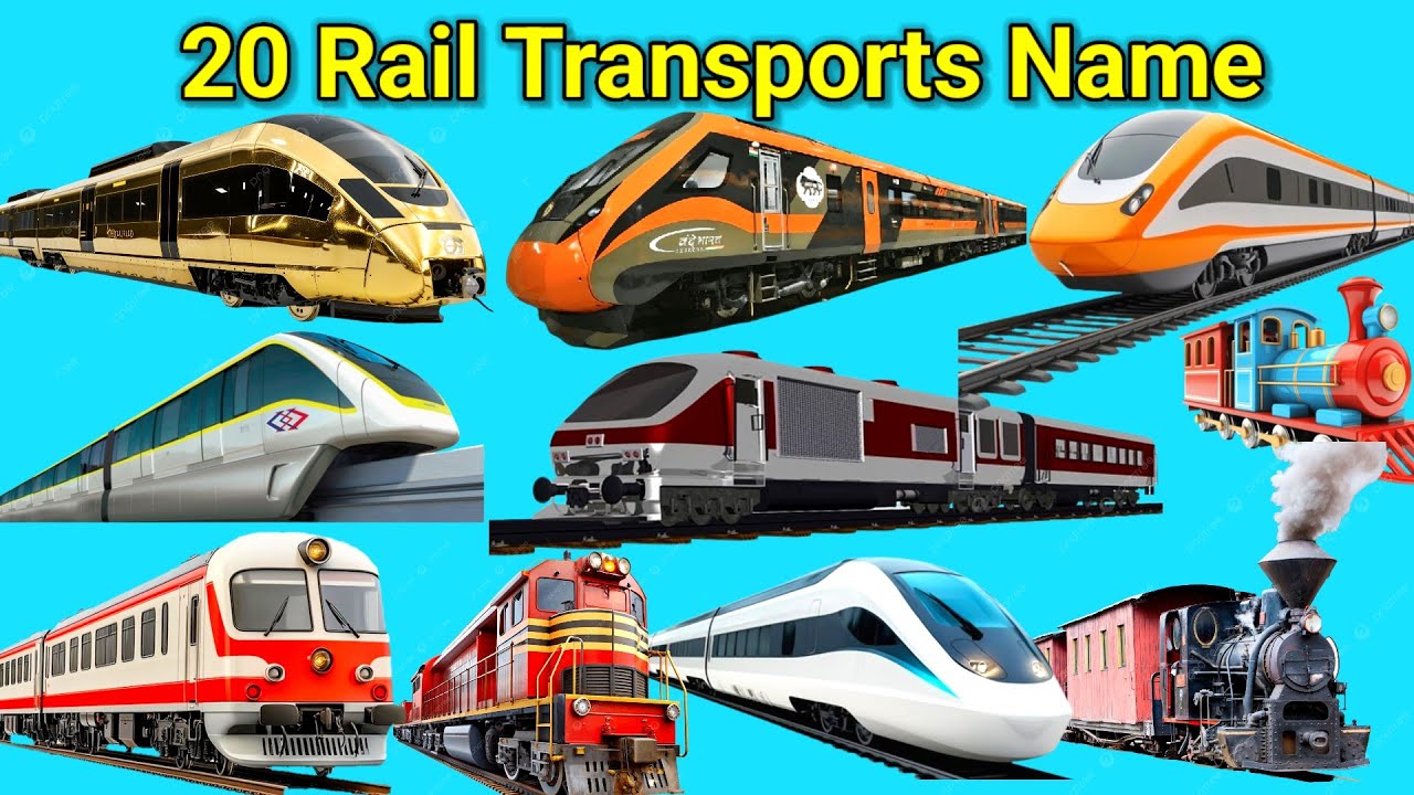 20 Rail Transports Name | रेलगाड़ी के नाम | English in Hindi | Learn 20 ट्रेंस Name For Kids #train